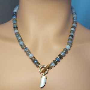 Stella & Dot Bead Toggle Necklace Tooth Blues Grey